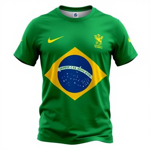 Camiseta com a bandeira do Brasil estilizada e cores vibrantes