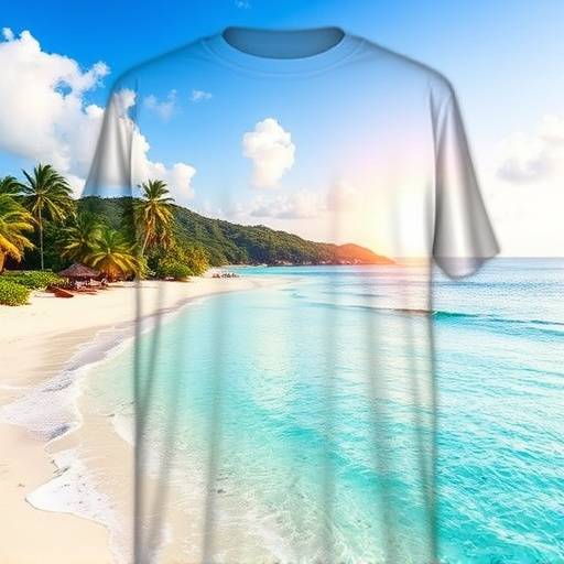 Camiseta com estampa de paisagem de praia tropical